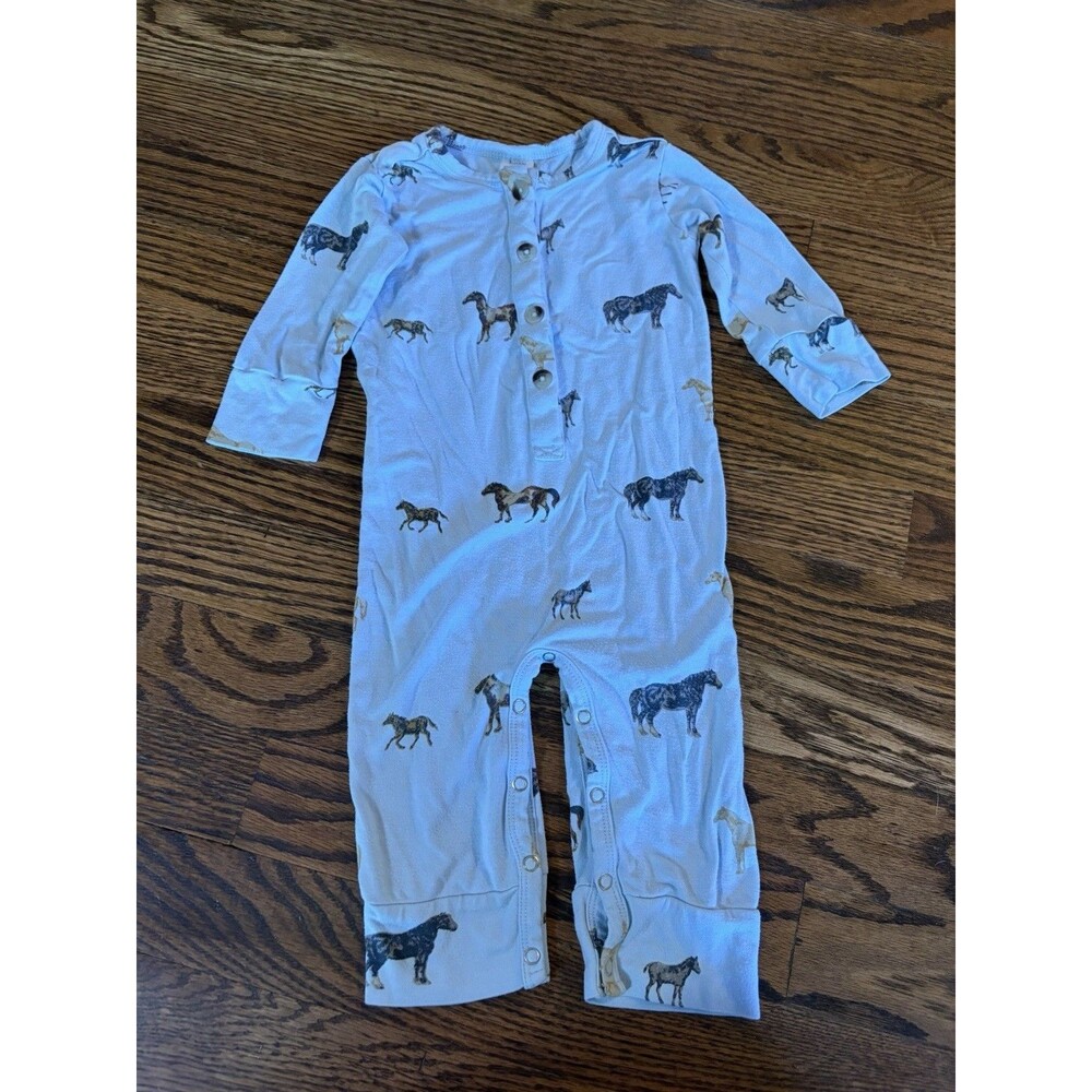 Kate Quinn Bamboo Blue Horse Print Snap Up Bodysuit Long Sleeve 6-12 Months Soft